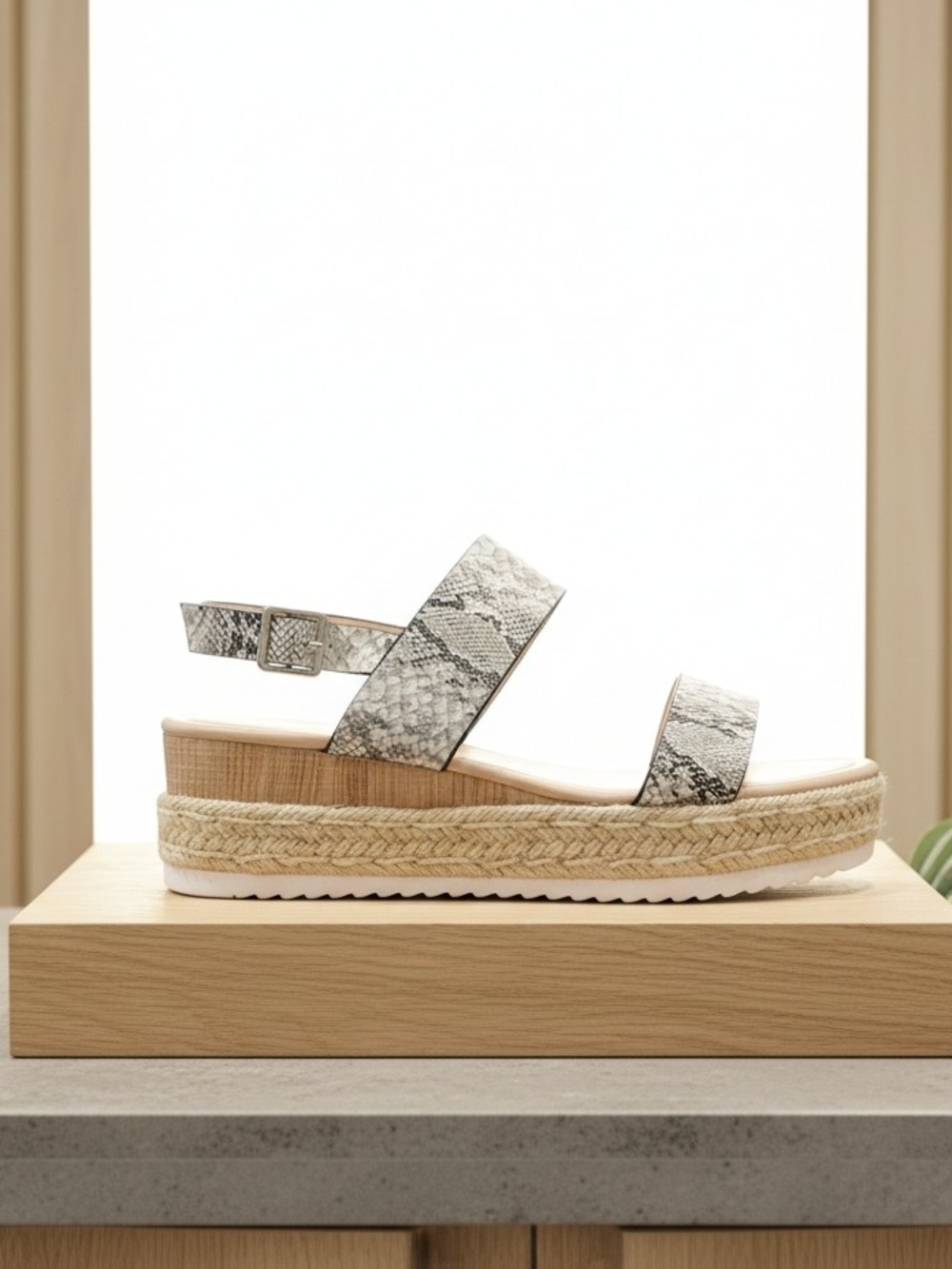 Women's Snake-Print Espadrille Platform Sandal - Neutral